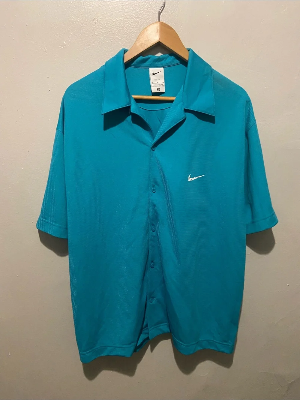 Nike Teal Short Sleeve Casual Button-Down Shirt